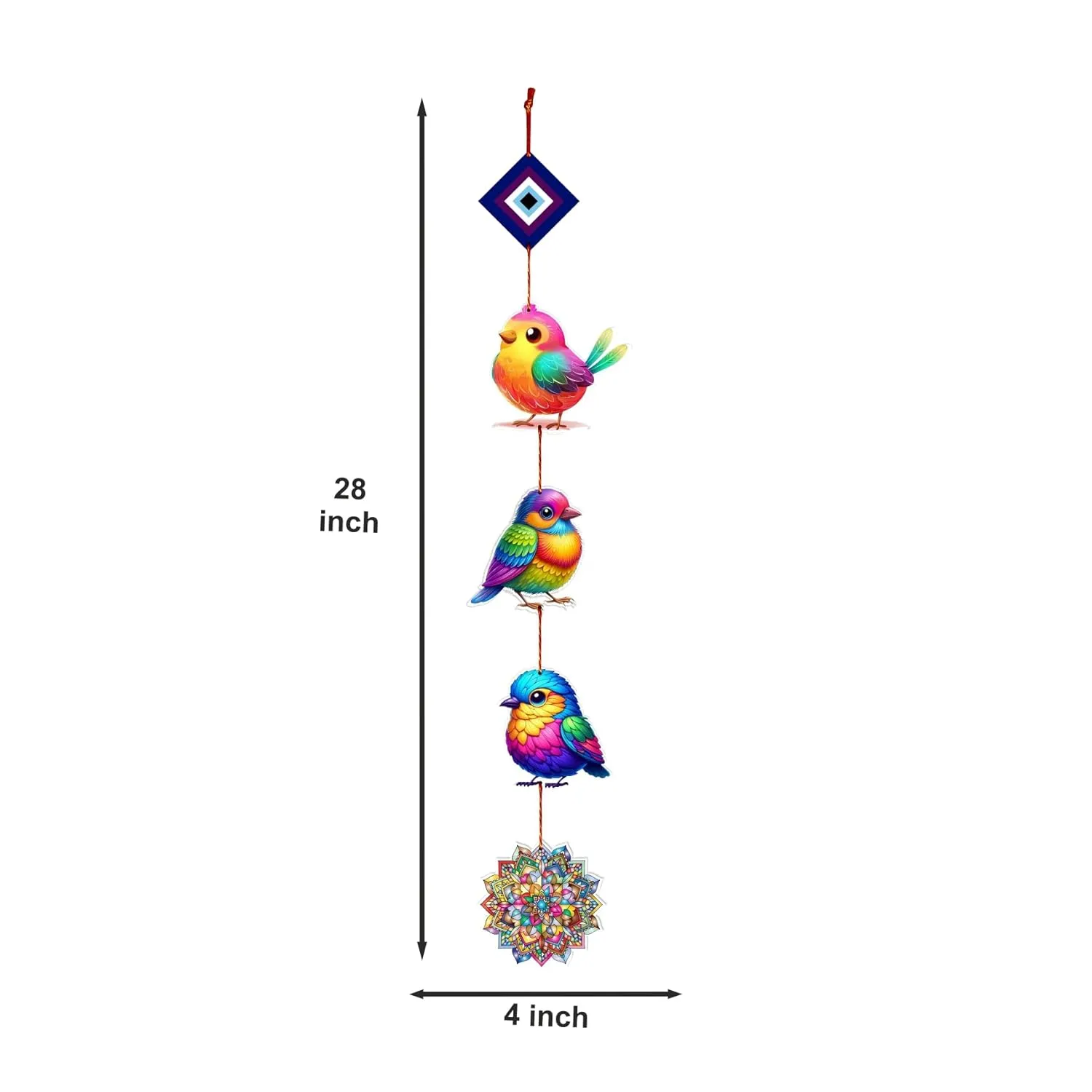 Woodkey Colorful Bird Hanging Wall Décor – 3-Bird Wooden String Hanging for Balcony, Kids Room & Entrance | Eco-Friendly Handcrafted Wall Art - Image 4