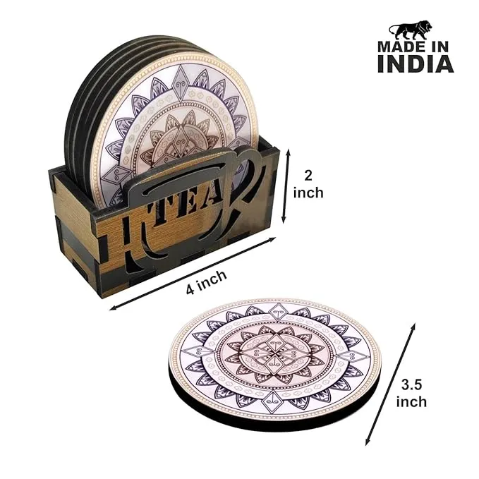 Set – 6 Elegant Tea & Coffee Coasters with Stand | Monochrome Pastel Design | Eco-Friendly Gift - Image 4