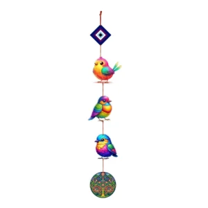 Woodkey Colorful Bird Hanging Wall Décor | 3-Bird Wooden String Wall Hanging for Balcony, Entrance & Kids Room Decoration – Eco-Friendly Handcrafted Art