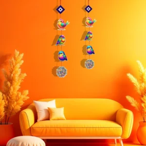 Alternative view of Woodkey Colorful Bird Hanging Wall Décor – 3-Bird Wooden String Hanging for Balcony, Kids Room & Entrance | Eco-Friendly Handcrafted Wall Art