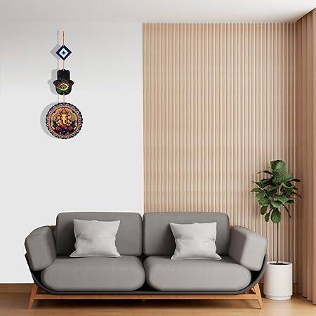 Woodkey Ganesh Evil Eye Wall Hanging with Hamsa Hand – MDF Decorative Showpiece for Positive Energy, Protection & Vastu | Handmade Indian Wall Art for Home & Pooja Room - Image 2