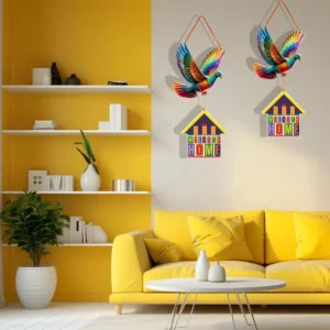 Alternative view of Woodkey “Welcome Home” Hanging Wall Decor | Colorful Bird & House Design | Wooden Decorative Sign for Entrance, Living Room & Balcony Wall Decoration