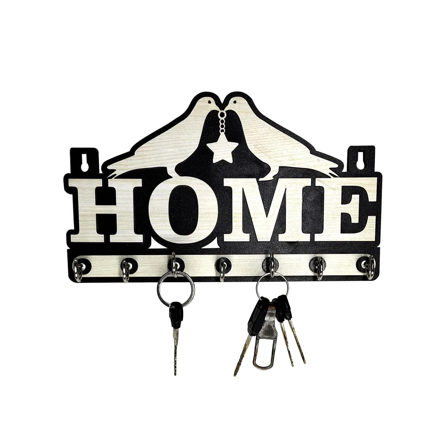 Woodkey Wooden Key Holder for Wall | Decorative Home Key Stand with 7 Hooks | Stylish Wall Hanging Key Organizer Rack for Keys & Small Accessories