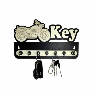Woodkey Motorcycle Design Wooden Key Holder for Wall | Decorative Bike Theme Key Stand with 7 Hooks | Wall Mounted Key Organizer Rack
