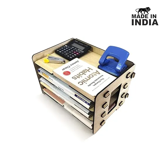 Woodkey A4 Desk File Tray Organizer – 4-Tier | Intal Beech Finish - Image 2