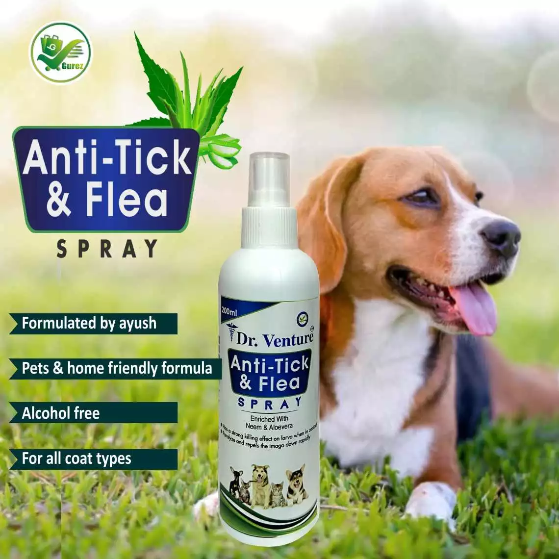 Dr Venture Anti-Dandruff & Conditioning Pet Shampoo 200ml + Anti-Tick and Flea Spray for All Breeds Like Dogs, Cats and Puppies Kills & Repels Fleas, Ticks and Lice 200 ml - Image 2
