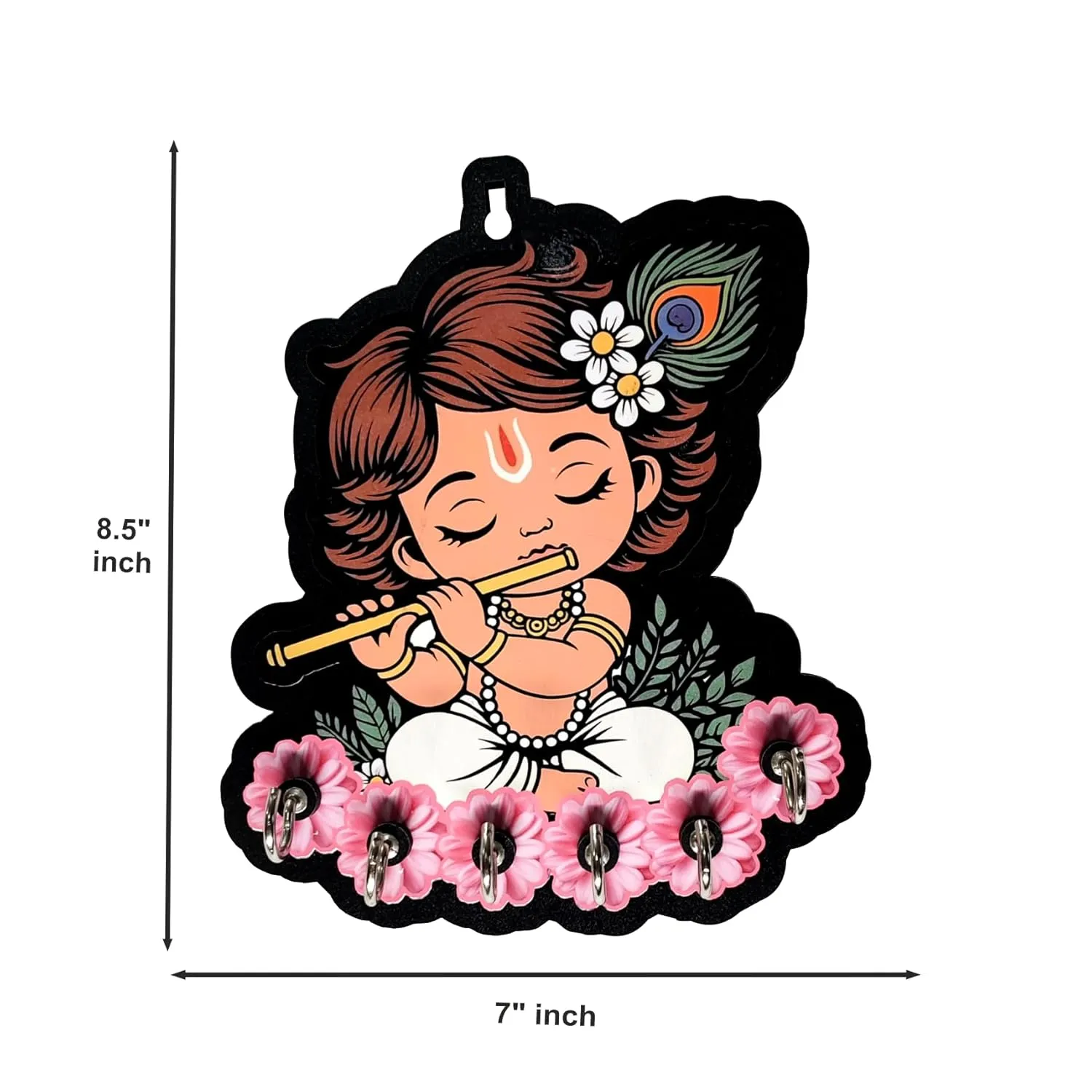 Woodkey Krishna Wooden Key Holder | Baby Krishna Decorative Key Stand with 6 Hooks | Spiritual Wall Hanging Organizer for Home & Office - Image 4