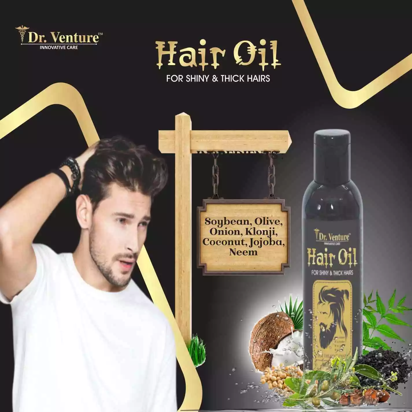Dr. Venture Hair& Shiny & Thick, Moustache Hairs Oil 100 ml & Beard Growth Oil 30 ml Bundle for Stunning Results. - Image 2