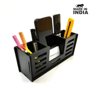Alternative view of Woodkey 4-in-1 Wooden Desk Organizer | Pen Stand, Mobile Holder, Visiting Card & Stationery Tray | Black Finish | Office & Study Table Accessory