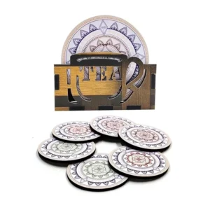 Set – 6 Elegant Tea & Coffee Coasters with Stand | Monochrome Pastel Design | Eco-Friendly Gift