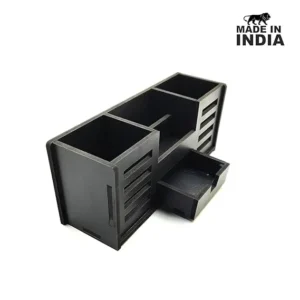 Alternative view of Woodkey Wooden Desk Organizer – 4-in-1 Pen Stand with Drawer, Mobile & Card Holder | Multipurpose Office & Study Table Organizer for Stationery, Pens, Pencils & Supplies (Black)