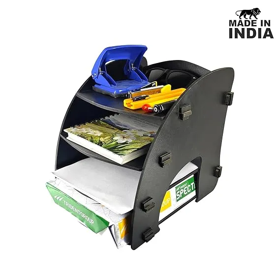 Woodkey A4 Desk File Tray Organizer – 4-Tier Document Holder | Matte Black Finish | Professional Office & Study Use - Image 3