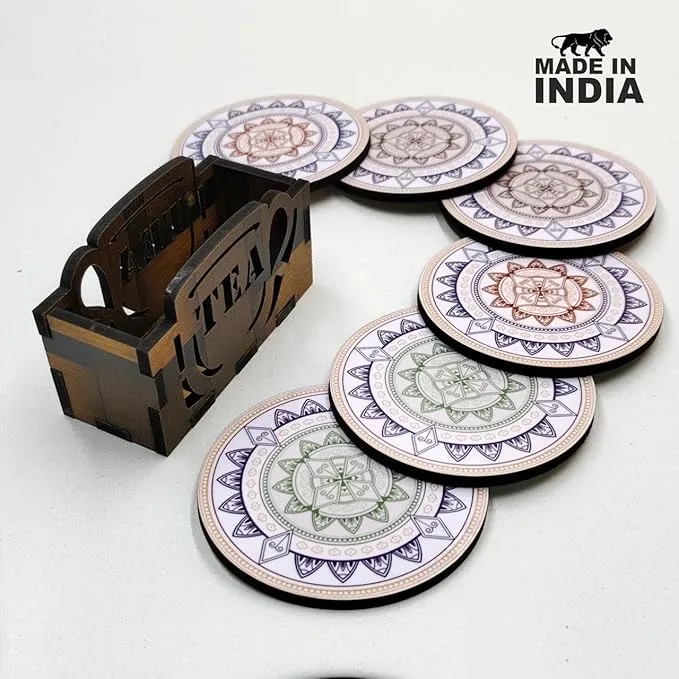 Set – 6 Elegant Tea & Coffee Coasters with Stand | Monochrome Pastel Design | Eco-Friendly Gift - Image 3