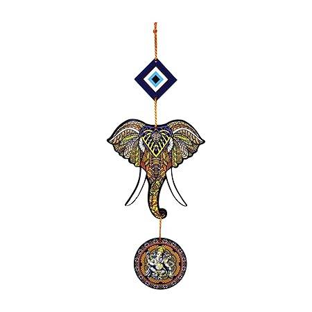 Woodkey Elephant Evil Eye Wall Hanging with Ganesha Symbol – Handmade MDF Decor for Protection, Positivity & Vastu | Decorative Art Piece for Home, Door & Office