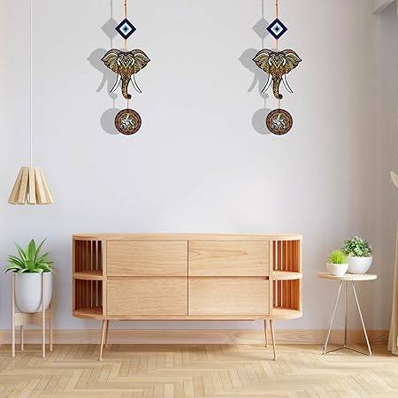 Woodkey Elephant Evil Eye Wall Hanging with Ganesha Symbol – Handmade MDF Decor for Protection, Positivity & Vastu | Decorative Art Piece for Home, Door & Office - Image 2