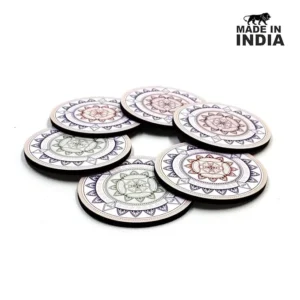 Alternative view of Set – 6 Elegant Tea & Coffee Coasters with Stand | Monochrome Pastel Design | Eco-Friendly Gift