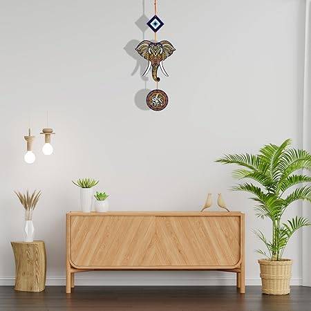 Woodkey Elephant Evil Eye Wall Hanging with Ganesha Symbol – Handmade MDF Decor for Protection, Positivity & Vastu | Decorative Art Piece for Home, Door & Office - Image 3