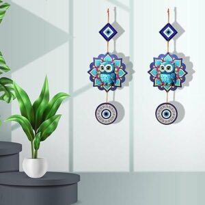 Woodkey Evil Eye Owl Wall Hanging – Colorful MDF Decor for Vastu & Positive Energy | Handmade Protection Showpiece for Living Room, Balcony & Door