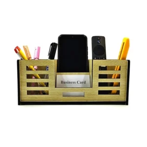 Woodkey 4-in-1 Wooden Desk Organizer | Pen Stand, Mobile Holder, Visiting Card & Stationery Tray | Intal beech Finish | Office & Study Table Accessory (Copy)
