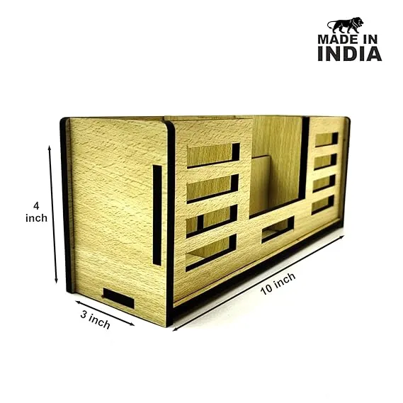 Woodkey 4-in-1 Wooden Desk Organizer | Pen Stand, Mobile Holder, Visiting Card & Stationery Tray | Intal beech Finish | Office & Study Table Accessory (Copy) - Image 4
