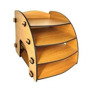 Woodkey 4-Tier Wooden Desktop File Organizer – A4 Document Tray | Bavarian Beech Finish | Office, Study & Home Use | Eco-Friendly MDF File Rack – Made in India