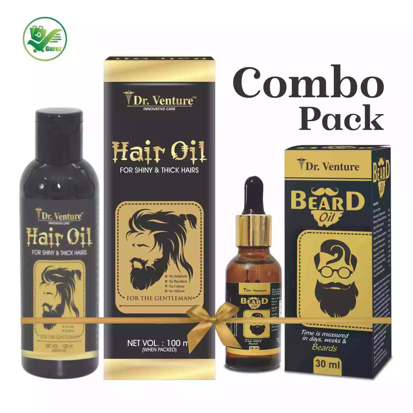Dr. Venture Hair& Shiny & Thick, Moustache Hairs Oil 100 ml & Beard Growth Oil 30 ml Bundle for Stunning Results.