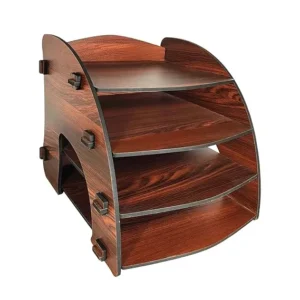Woodkey A4 Desk File Tray Organizer – 4-Tier | Rolex Darkwood Finish | Elegant Office & Study Storage Solution