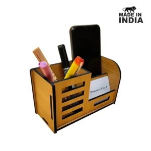 Alternative view of Woodkey Multipurpose Wooden Desk Organizer for Office & Home | Pen Stand with Mobile Holder & Visiting Card Slot – Bavarian Beech Finish