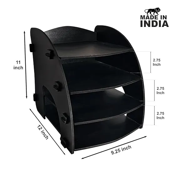 Woodkey A4 Desk File Tray Organizer – 4-Tier Document Holder | Matte Black Finish | Professional Office & Study Use - Image 4
