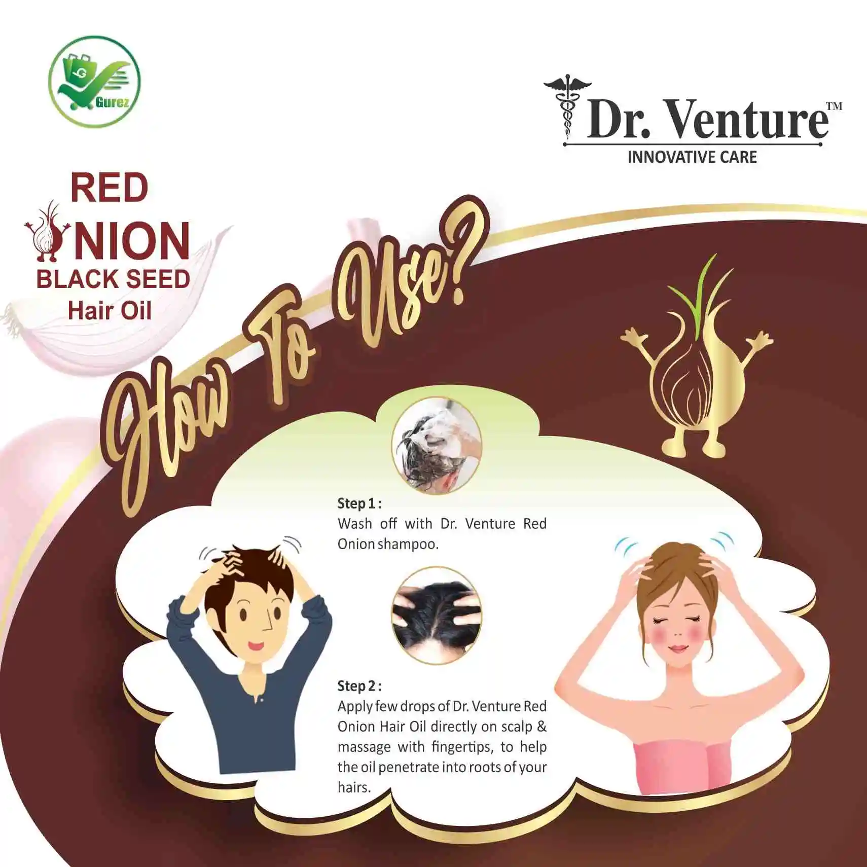 Dr. Venture Combo Pack Red Onion Shampoo With Red Onion Black Seed Extract 300 ml + Onion Hair Oil For Control Dandruff And reduce Hair Fall - No Mineral Oil, Silicones & Synthetic Fragrance - 200 ml - Image 4