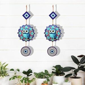 Alternative view of Woodkey Evil Eye Owl Wall Hanging – Colorful MDF Decor for Vastu & Positive Energy | Handmade Protection Showpiece for Living Room, Balcony & Door
