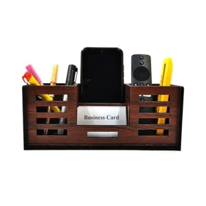Woodkey 4-in-1 Wooden Desk Organizer | Pen Stand, Mobile Holder, Visiting Card & Stationery Tray | Rolex Darkwood Finish | Office & Study Table Accessory (Copy)