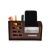Woodkey Multipurpose Wooden Desk Organizer for Office & Home | Pen Stand with Mobile Holder & Visiting Card Slot – Rolex Darkwood Finish