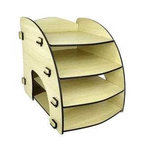 Woodkey A4 Desk File Tray Organizer – 4-Tier | Intal Beech Finish | Multipurpose Wooden Paper Tray