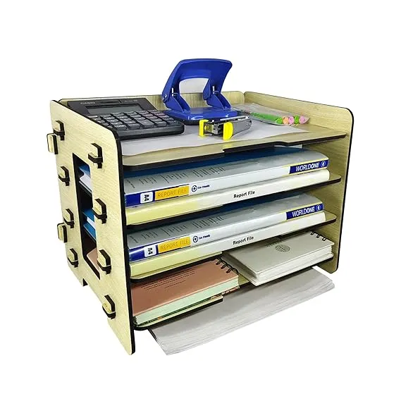 Woodkey A4 Desk File Tray Organizer – 4-Tier | Intal Beech Finish