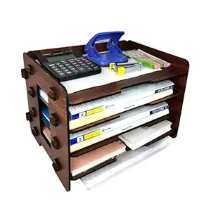 Woodkey A4 Desk File Tray Organizer – 4-Tier | Rolex Darkwood Finish