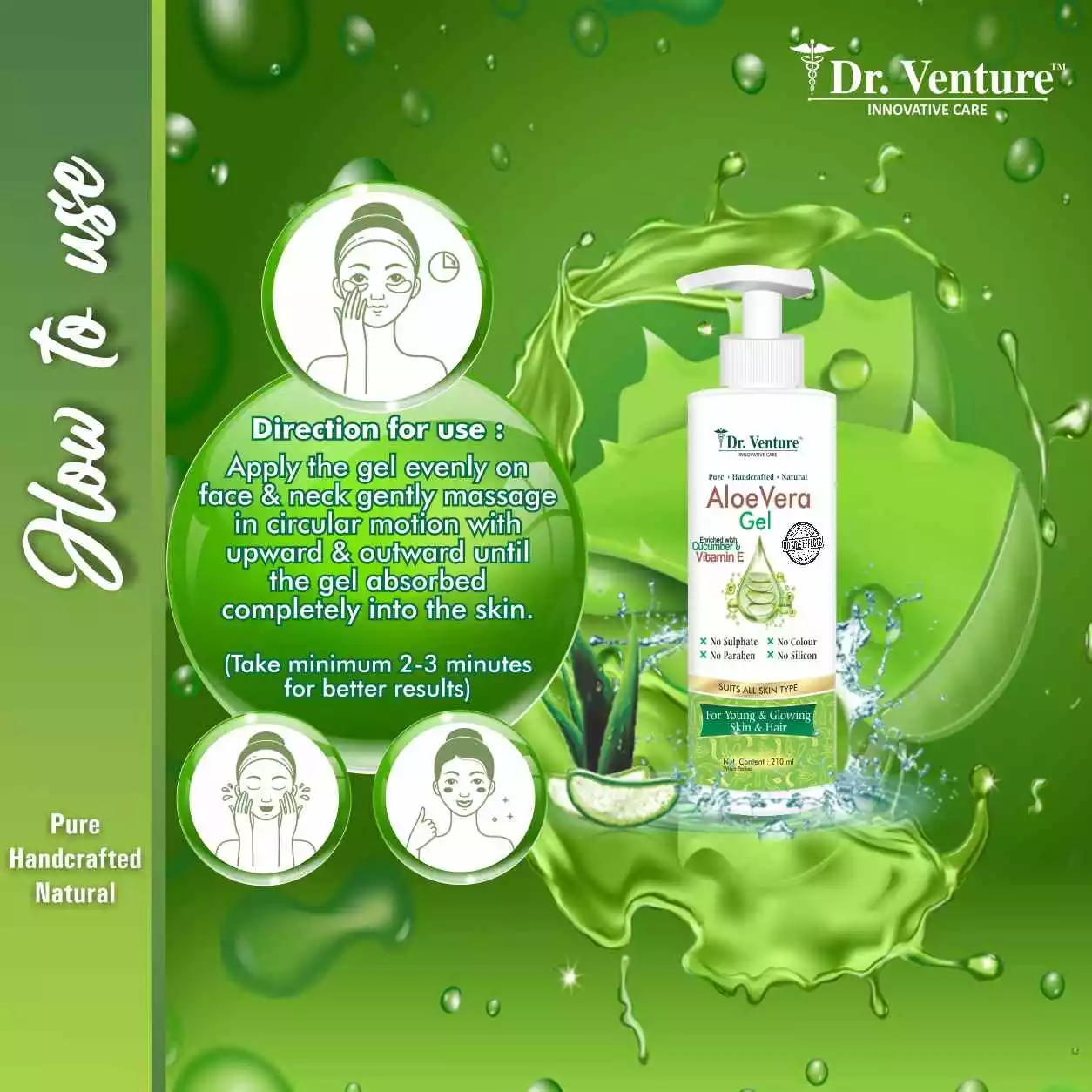 Dr. Venture Aloe Vera Gel: Enriched with Cucumber, Vitamin E, 100% Natural - For Skin and Hair, Free from Harmful Additives. - Image 3