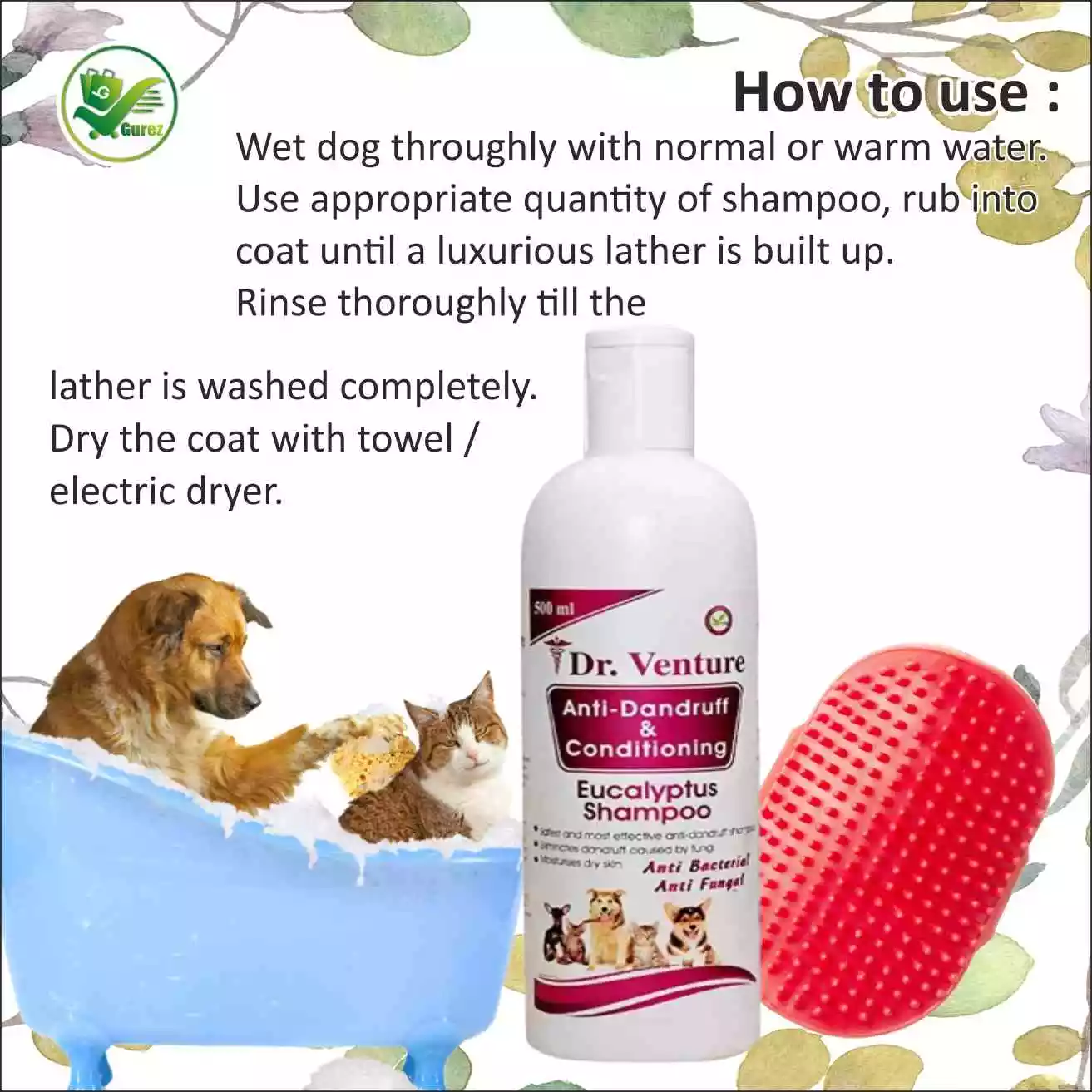 Dr Venture Anti-Dandruff & Conditioning Eucalyptus  Dog & Cat Shampoo  Anti-Bacterial & Anti-Fungal 500 ML Pack of 2 - Image 3