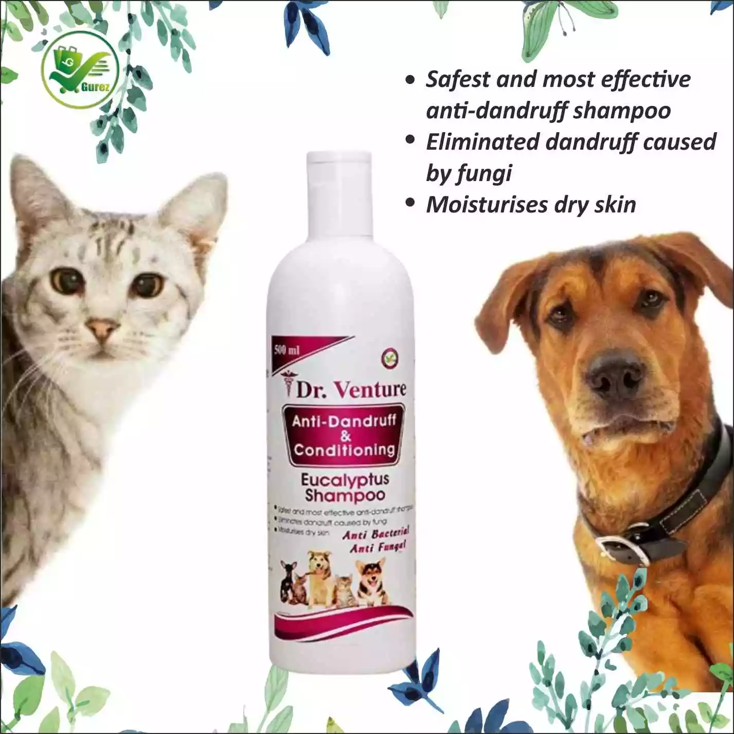 Dr Venture Anti-Dandruff & Conditioning Eucalyptus  Dog & Cat Shampoo  Anti-Bacterial & Anti-Fungal 500 ML Pack of 2 - Image 4