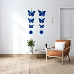 Alternative view of Woodkey Blue Butterfly Wooden Wall Hanging with Evil Eye | Decorative Luck & Prosperity Charm for Home, Living Room & Door Décor – Modern Art Accent
