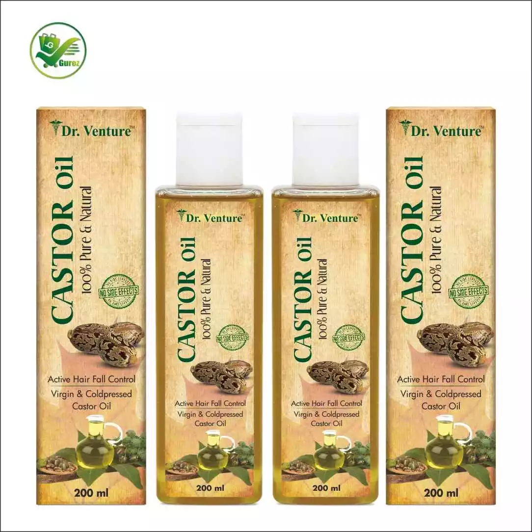 Dr Venture Castor Oil 100% Pure & Natural Premium Cold Pressed Castor Oil For Control Active Hair Fall Moisturizers Dry Skin Face Cleanser And Healthy For Nails Eyelash Virgin Grade 200 ml Pack of 2