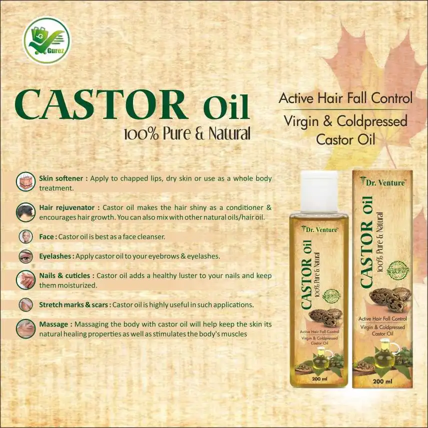 Dr Venture Castor Oil 100% Pure & Natural Premium Cold Pressed Castor Oil For Control Active Hair Fall Moisturizers Dry Skin Face Cleanser And Healthy For Nails Eyelash Virgin Grade 200 ml Pack of 2 - Image 3