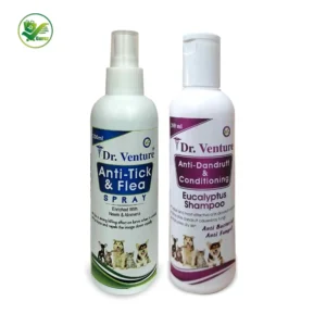 Dr Venture Anti-Dandruff & Conditioning Pet Shampoo 200ml + Anti-Tick and Flea Spray for All Breeds Like Dogs, Cats and Puppies Kills & Repels Fleas, Ticks and Lice 200 ml