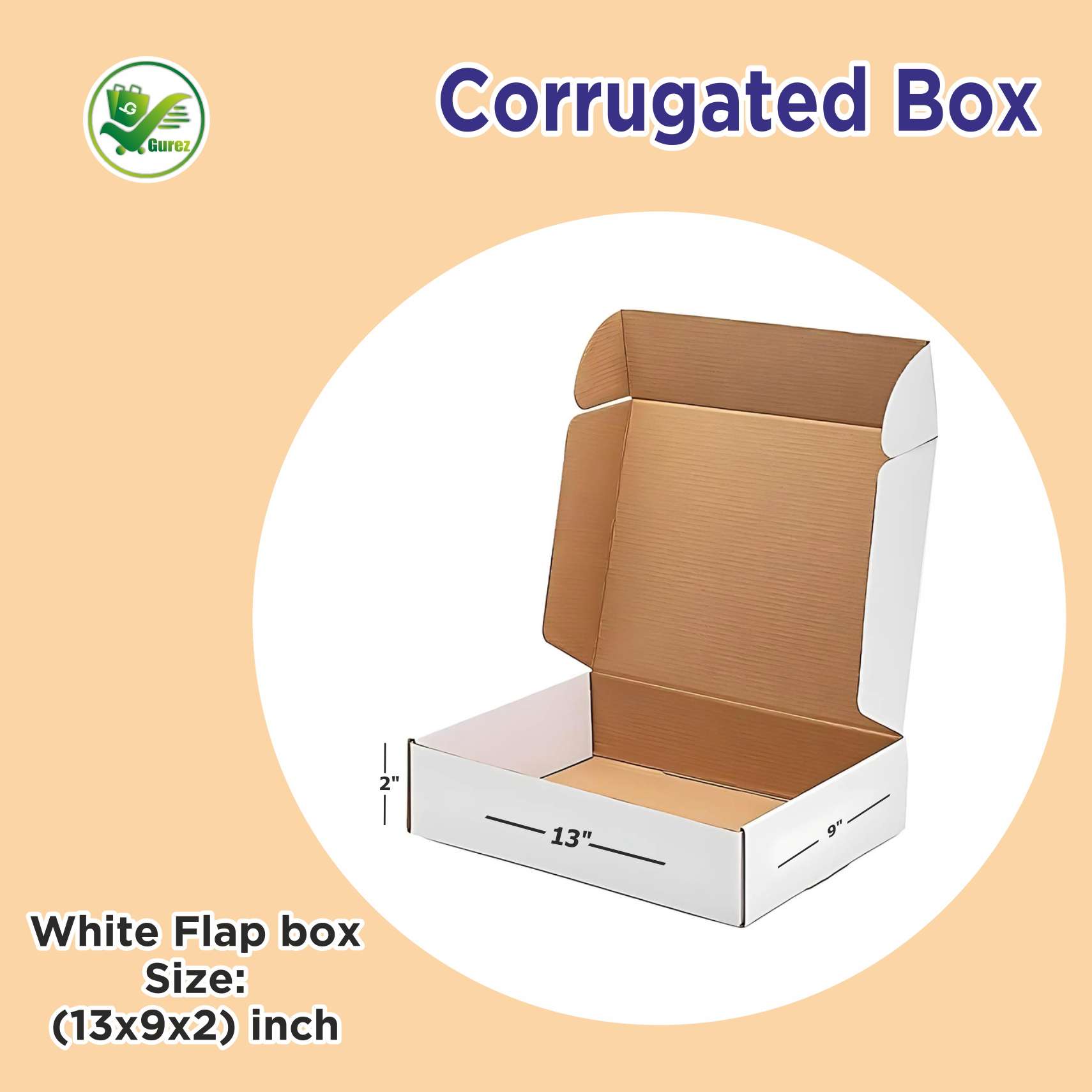Box Brother 3-Ply White Flap Box 13x9x2 inches | Durable & Eco-Friendly Packaging