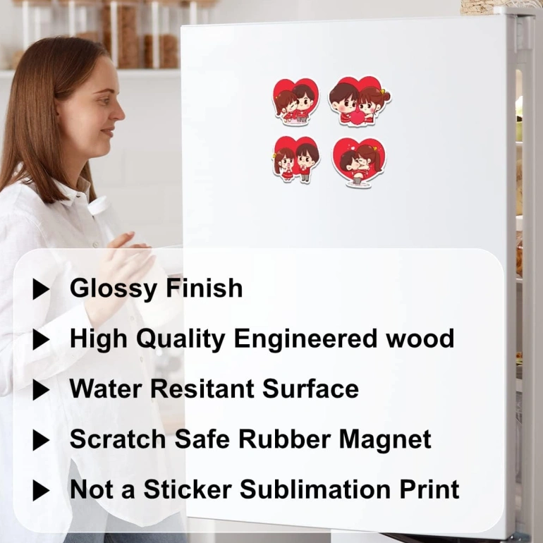 Woodkey Cute Couple Fridge Magnets Set of 4 | Romantic Love Stickers for Wardrobe, Washing Machine – Gift for Couples & Anniversaries - Image 3