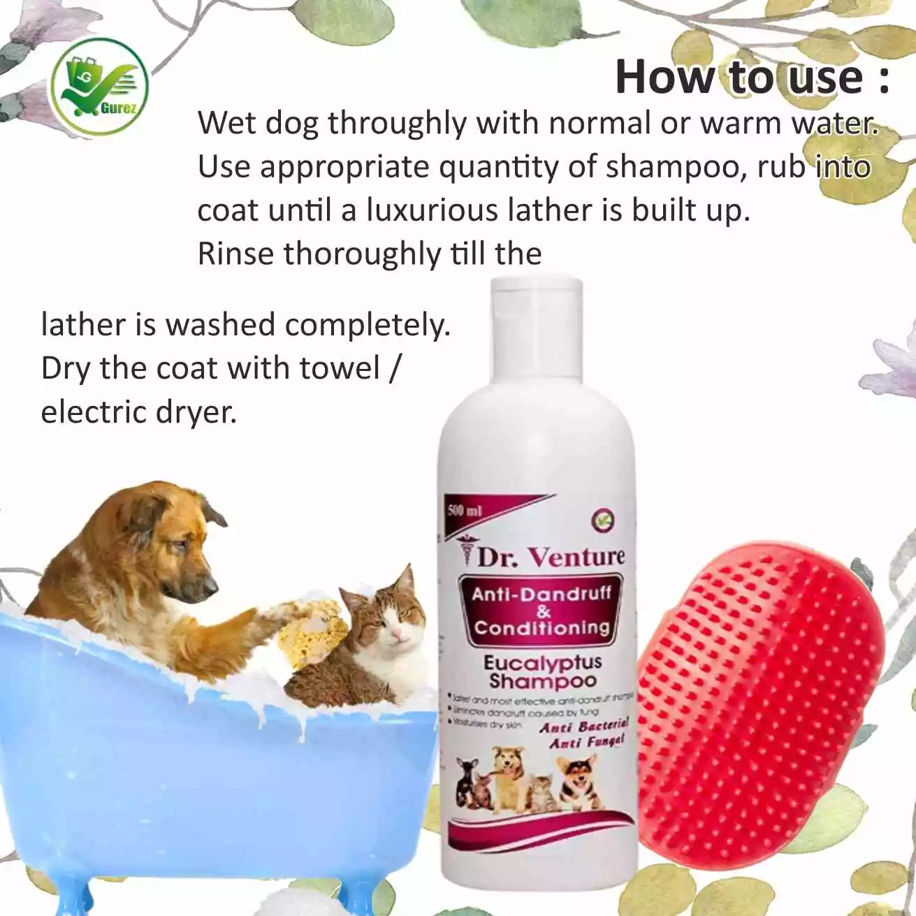 Dr Venture Anti-Dandruff & Conditioning Eucalyptus Dog & Cat Shampoo Anti-Bacterial & Anti-Fungal 500 ML - Image 3