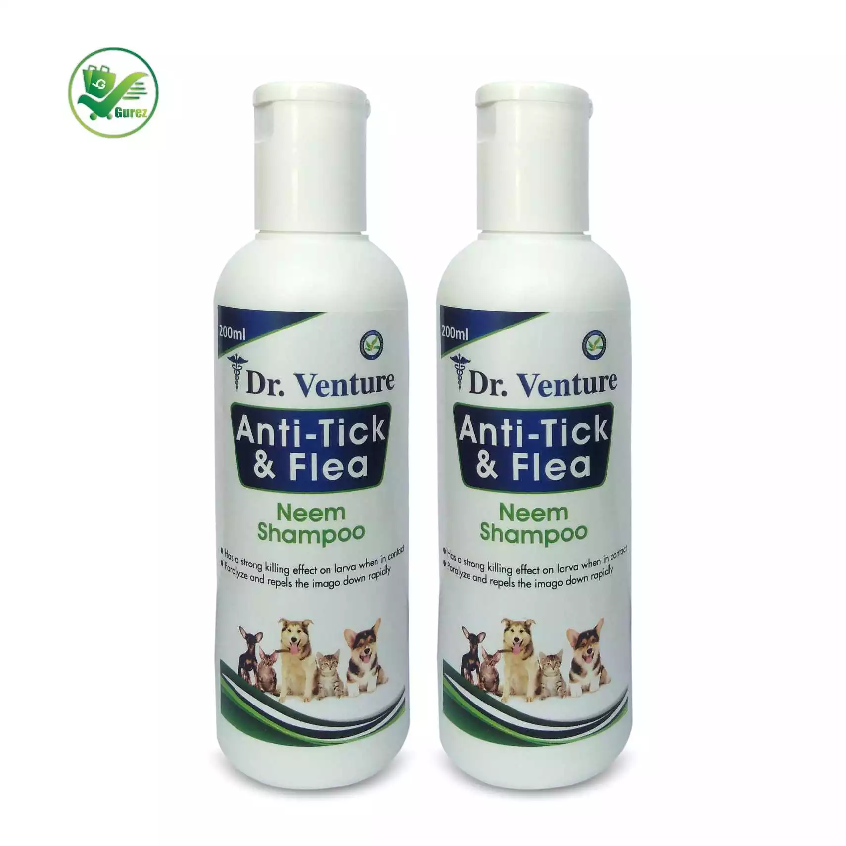 Dr Venture Natural Neem with Aromatic Oil for Anti-Itching, Insect Repellent Anti-Tick and Flea Dog and Cat Shampoo 200 ml Pack of 2