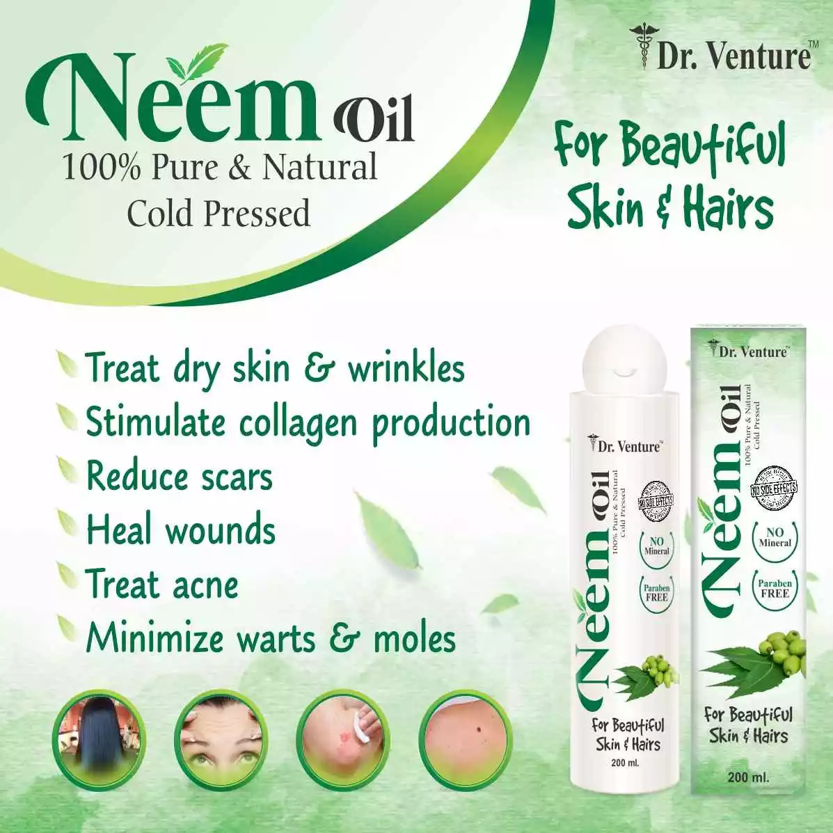 Dr. Venture Neem Oil 200 ml 100% Pure & Natural Cold Pressed Neem Oil For Beautiful Skin And Hairs And Also Used For Spray On Plants & Garden 200 ml of hair oil - Image 4