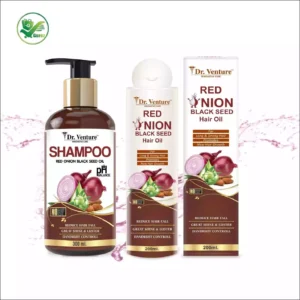 Dr. Venture Combo Pack Red Onion Shampoo With Red Onion Black Seed Extract 300 ml + Onion Hair Oil For Control Dandruff And reduce Hair Fall - No Mineral Oil, Silicones & Synthetic Fragrance - 200 ml