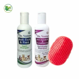 Dr Venture Anti-tick and Flea Dog Shampoo 200 ml + Anti Dandruff & Conditioning Pet Shampoo200 ml + Bathing and Grooming Hand Brush with Rubber Bristles for Dogs and Cats